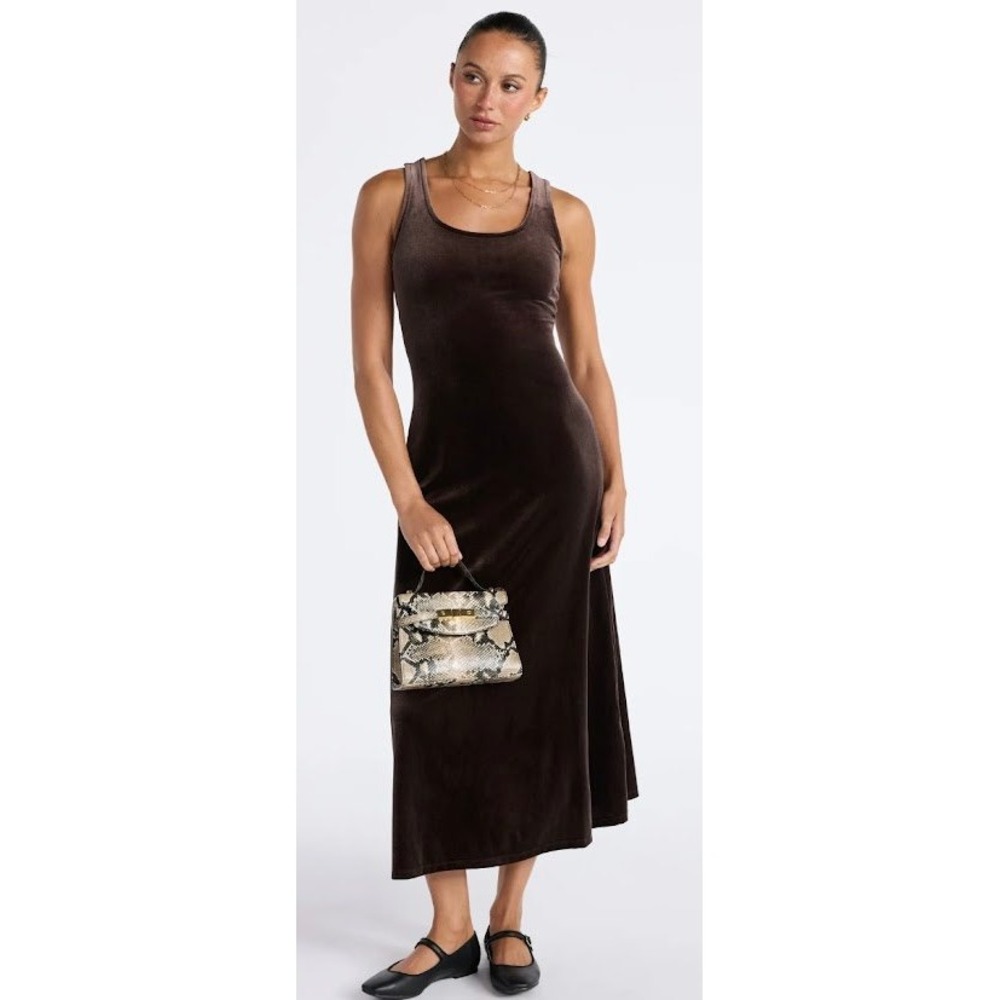 Time and Tru Womens‎ Velvet Tank Maxi Dress Darkest Brown Sleeveless Size S